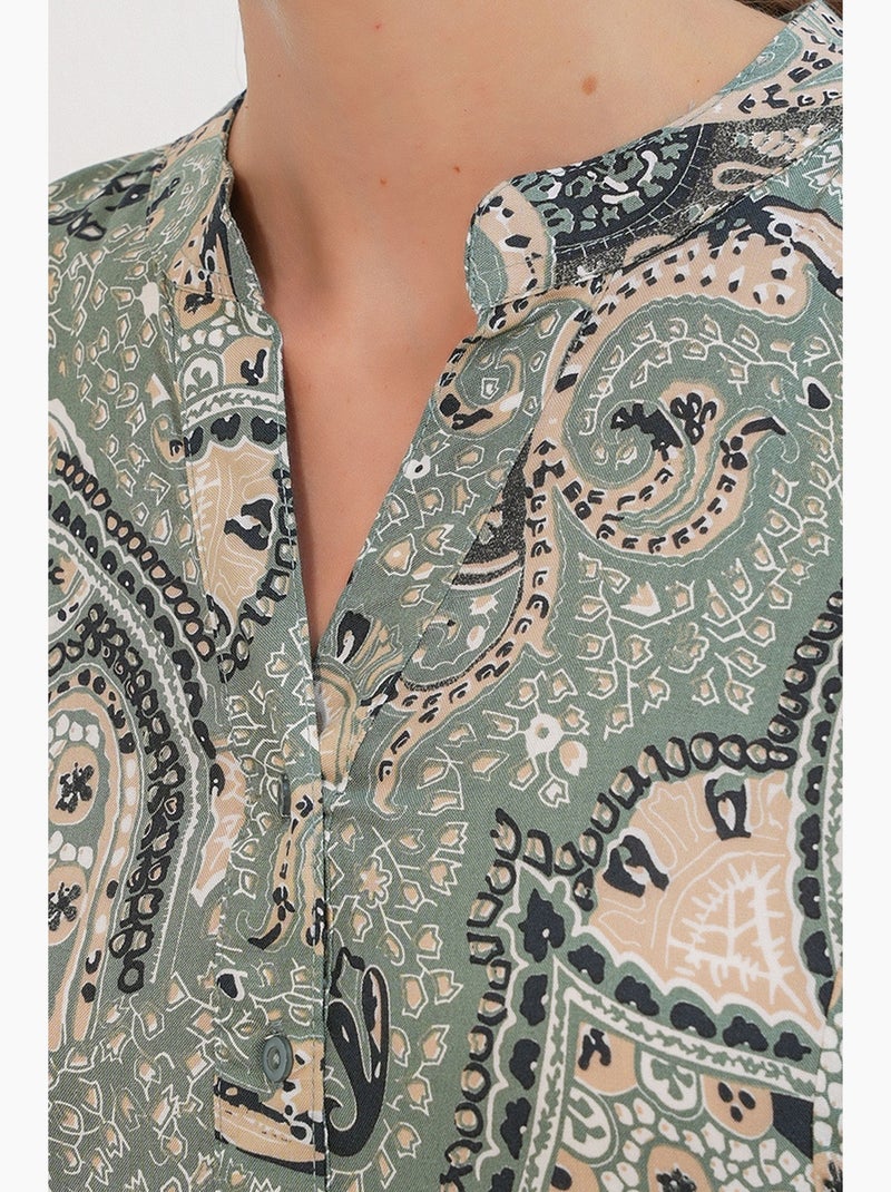 Vestido maxi com padrão e decote em v bdart Verde/Areia - Kiabi