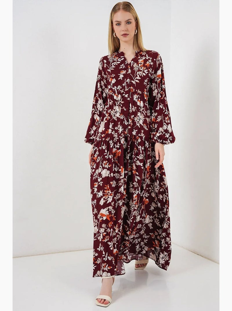 Vestido maxi com padrão e decote em v bdart Vermelho escuro - Kiabi