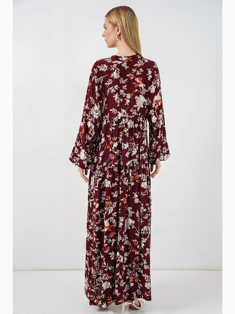 Vestido maxi com padrão e decote em v bdart Vermelho escuro - Kiabi