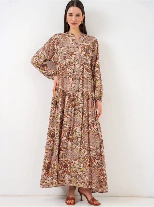 Vestido maxi com padrão e decote em v bdart - Kiabi