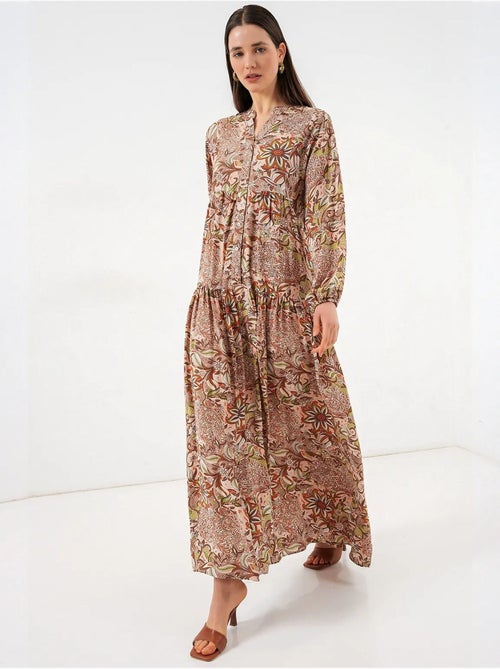 Vestido maxi com padrão e decote em v bdart - Kiabi