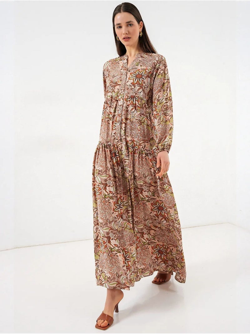 Vestido maxi com padrão e decote em v bdart Vermelho tijolo - Kiabi