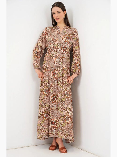 Vestido maxi com padrão e decote em v bdart - Kiabi