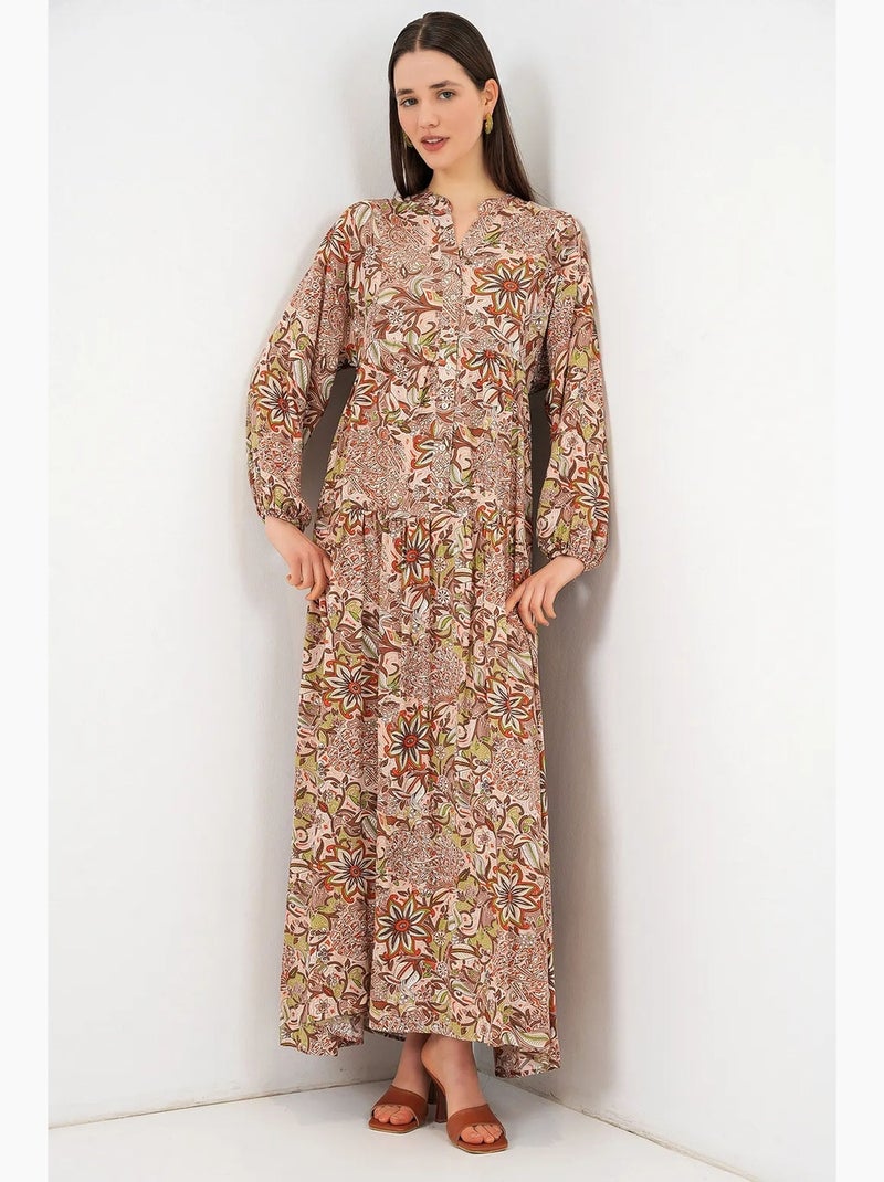 Vestido maxi com padrão e decote em v bdart Vermelho tijolo - Kiabi
