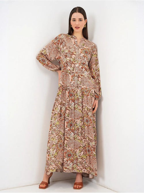 Vestido maxi com padrão e decote em v bdart - Kiabi