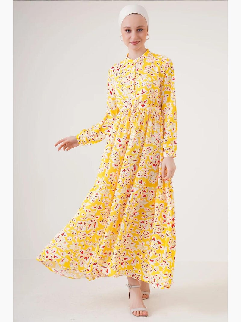 Vestido maxi com padrão e fecho de botões bdart Amarelo-limão - Kiabi