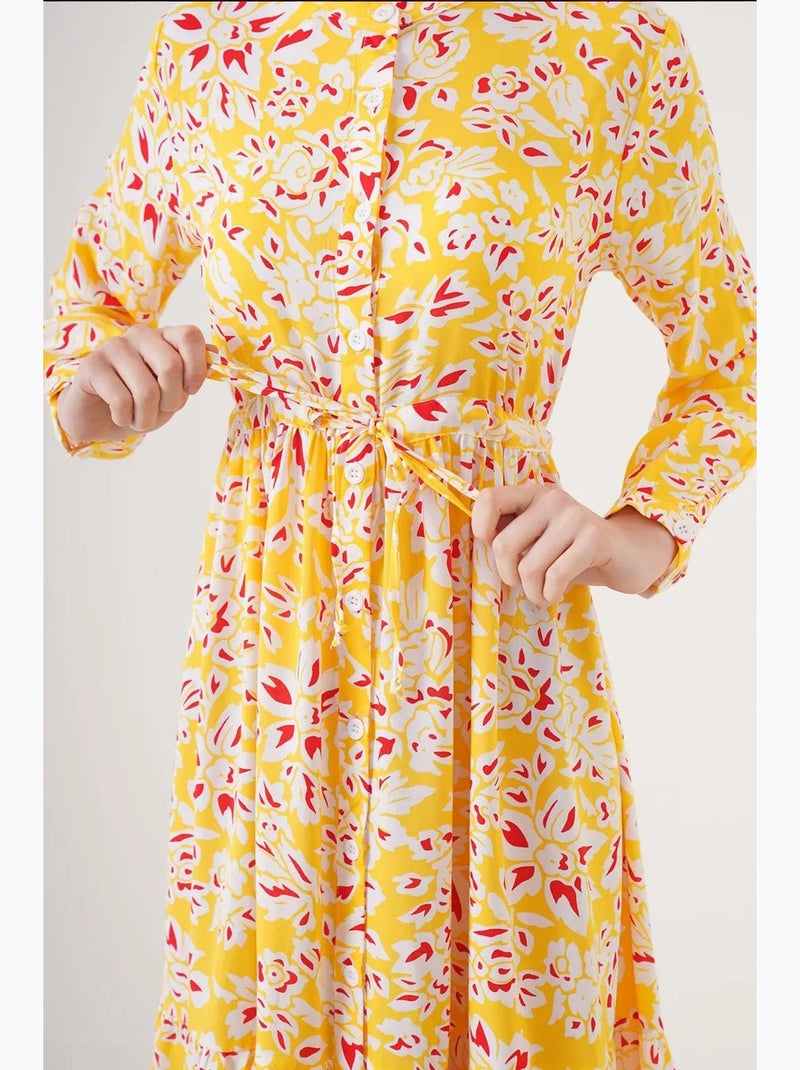 Vestido maxi com padrão e fecho de botões bdart Amarelo-limão - Kiabi