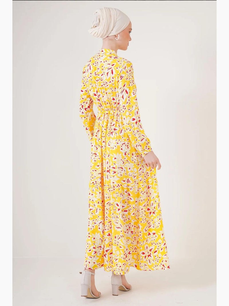 Vestido maxi com padrão e fecho de botões bdart Amarelo-limão - Kiabi