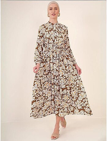 Vestido maxi com padrão e fecho de botões bdart
