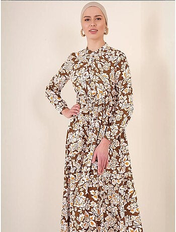 Vestido maxi com padrão e fecho de botões bdart