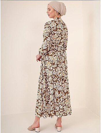 Vestido maxi com padrão e fecho de botões bdart