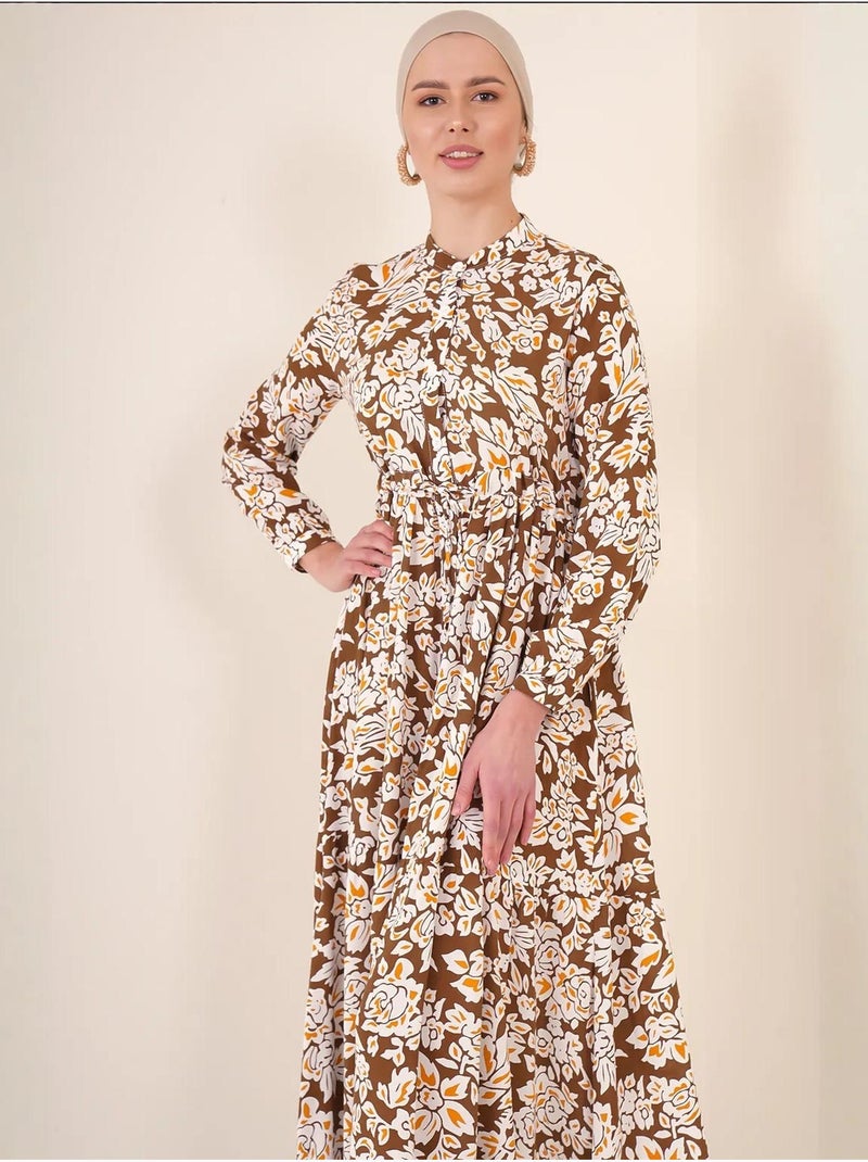 Vestido maxi com padrão e fecho de botões bdart Castanho - Kiabi