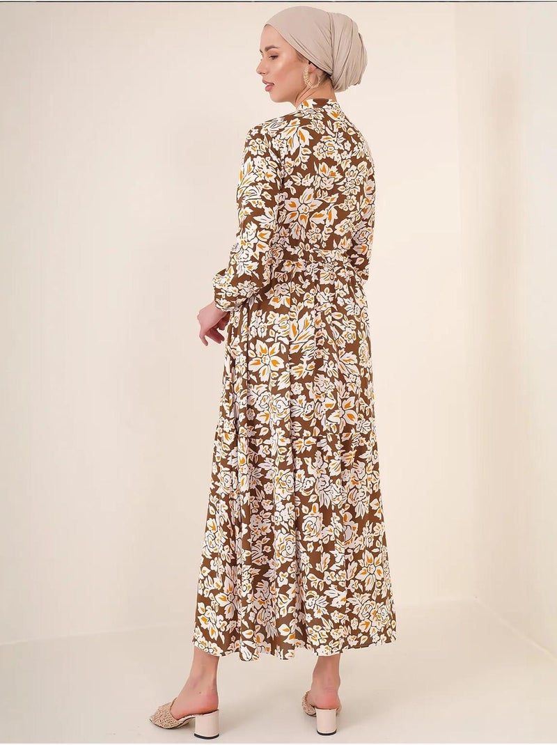 Vestido maxi com padrão e fecho de botões bdart Castanho - Kiabi