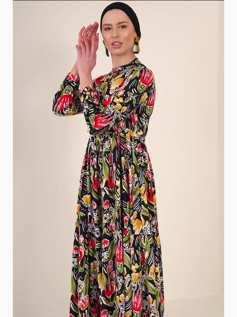 Vestido maxi com padrão e fecho de botões bdart Preto - Kiabi