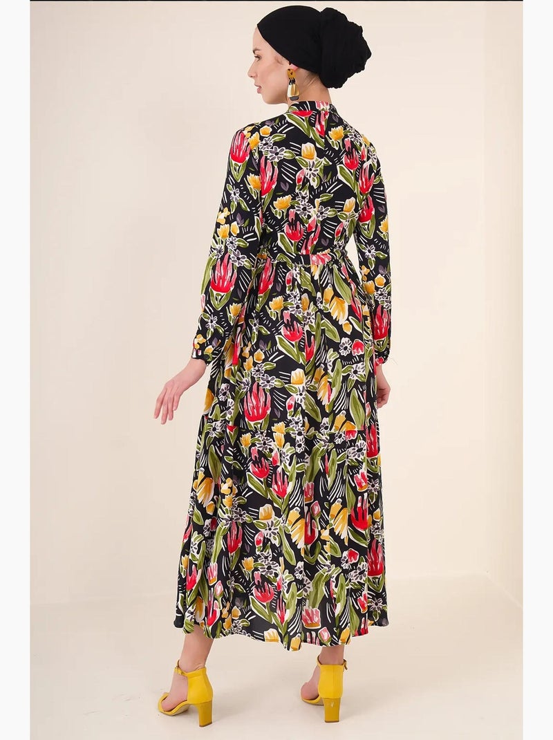 Vestido maxi com padrão e fecho de botões bdart Preto - Kiabi