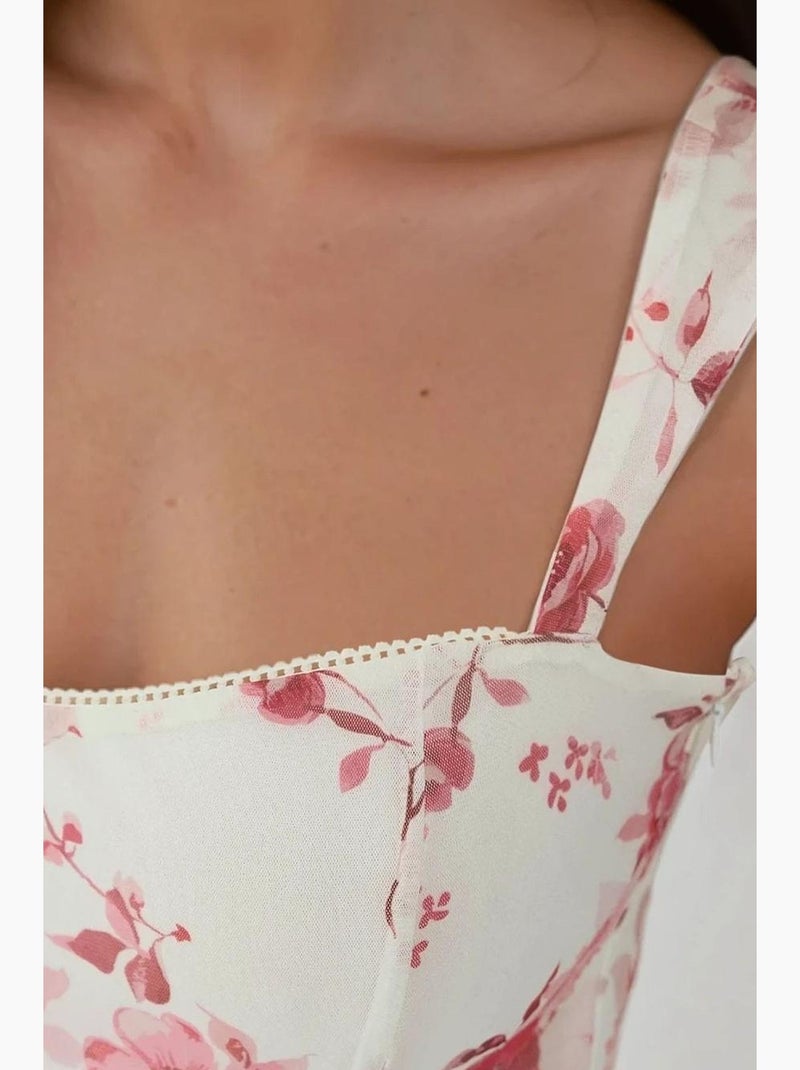 Vestido maxi com padrão e gola em coração hiccup Branco Rosa - Kiabi