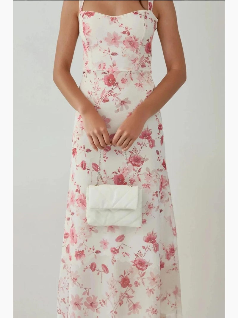 Vestido maxi com padrão e gola em coração hiccup Branco Rosa - Kiabi