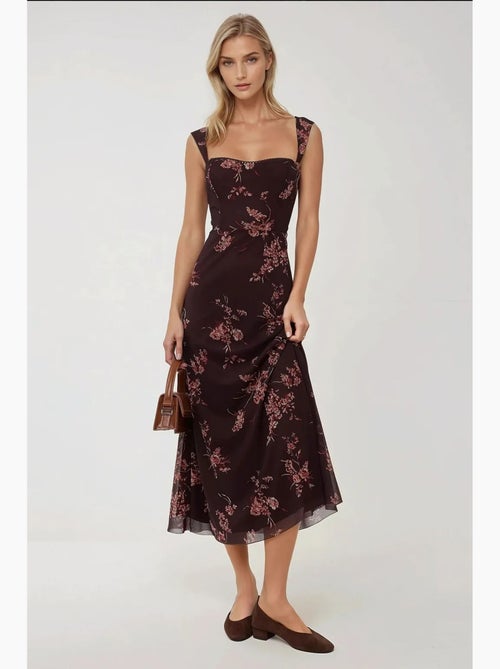 Vestido maxi com padrão e gola em coração hiccup - Kiabi