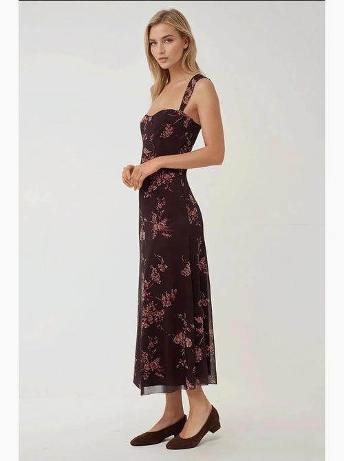 Vestido maxi com padrão e gola em coração hiccup - Kiabi
