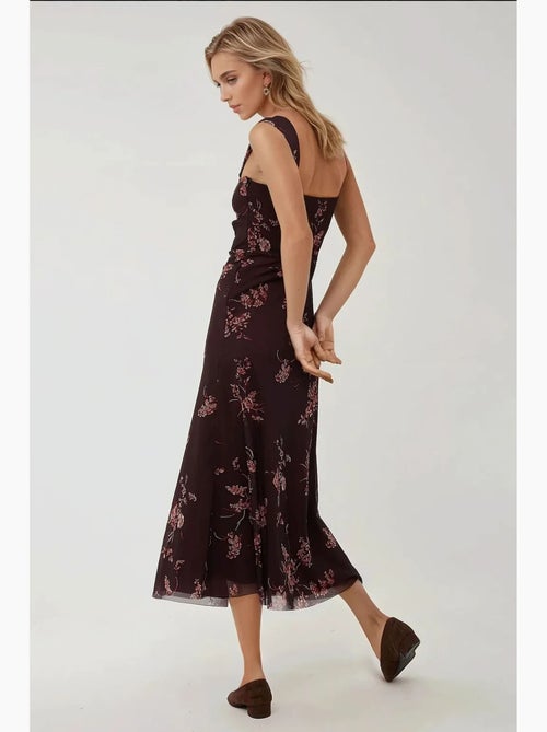 Vestido maxi com padrão e gola em coração hiccup - Kiabi