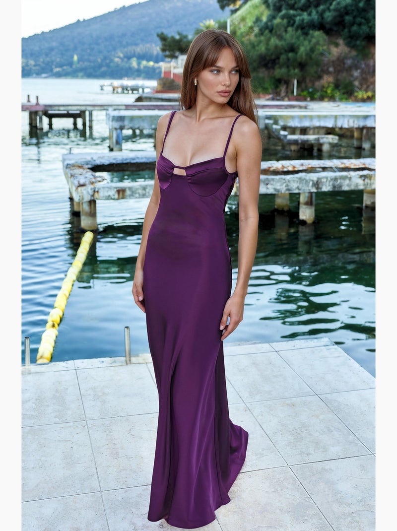Vestido maxi com recortes e detalhes hiccup Malva - Kiabi