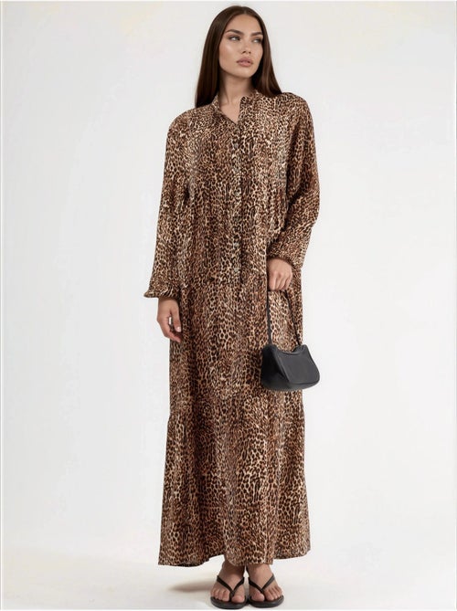 Vestido maxi comfort fit com estampado de leopardo hiccup - Kiabi Vestido maxi comfort fit com estampado de leopardo hiccup - Kiabi
