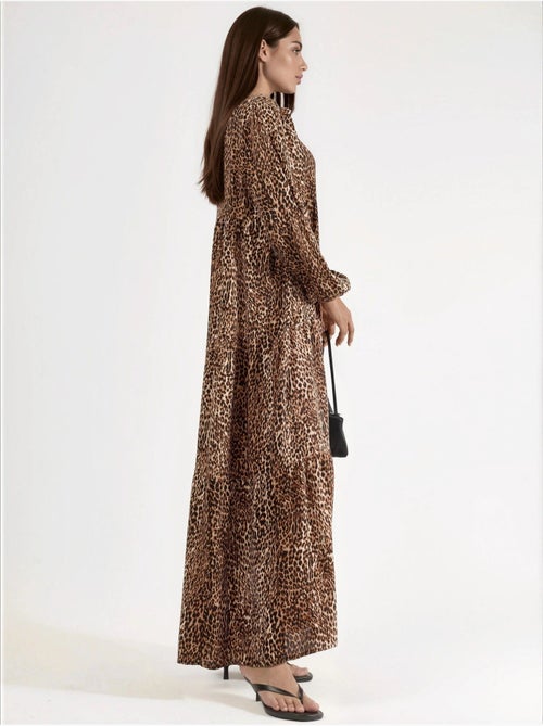 Vestido maxi comfort fit com estampado de leopardo hiccup - Kiabi Vestido maxi comfort fit com estampado de leopardo hiccup - Kiabi