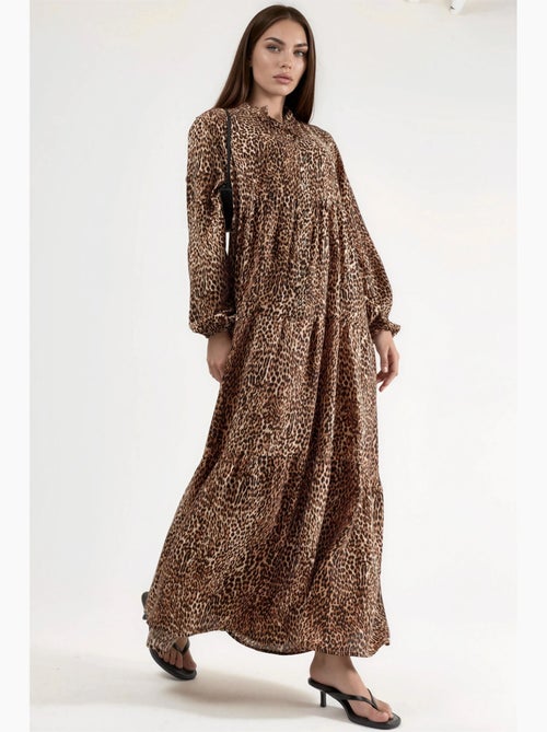 Vestido maxi comfort fit com estampado de leopardo hiccup - Kiabi Vestido maxi comfort fit com estampado de leopardo hiccup - Kiabi