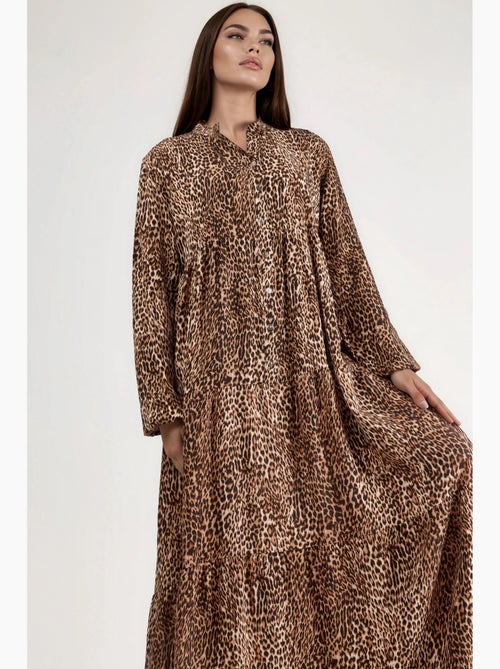 Vestido maxi comfort fit com estampado de leopardo hiccup - Kiabi Vestido maxi comfort fit com estampado de leopardo hiccup - Kiabi