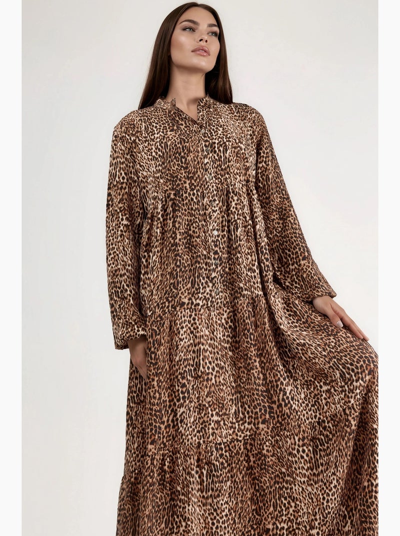 Vestido maxi comfort fit com estampado de leopardo hiccup Camelo - Kiabi