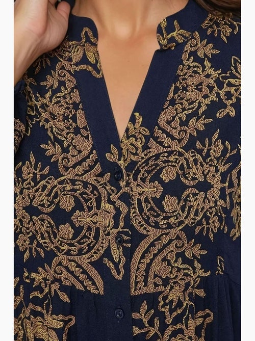 Vestido maxi comprido de viscose estampada com manga comprida hiccup - Kiabi Vestido maxi comprido de viscose estampada com manga comprida hiccup - Kiabi