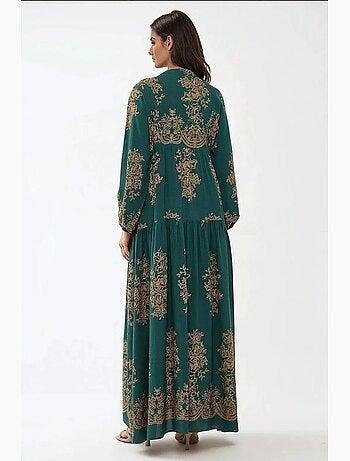 Vestido maxi comprido de viscose estampada com manga comprida hiccup
