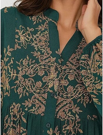 Vestido maxi comprido de viscose estampada com manga comprida hiccup