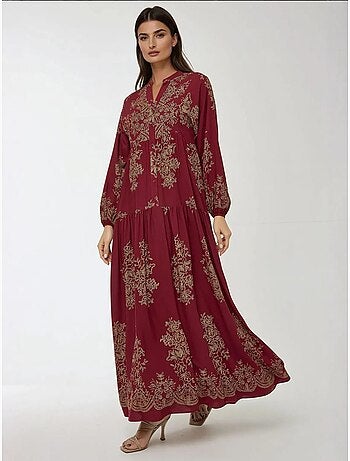 Vestido maxi comprido de viscose estampada com manga comprida hiccup