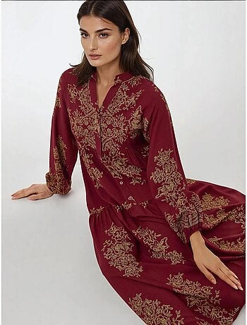 Vestido maxi comprido de viscose estampada com manga comprida hiccup