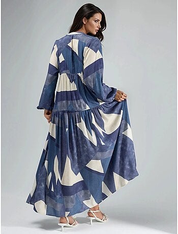Vestido maxi comprido em viscose estampada com manga comprida hiccup