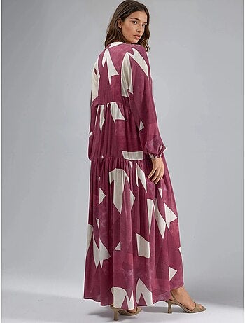 Vestido maxi comprido em viscose estampada com manga comprida hiccup