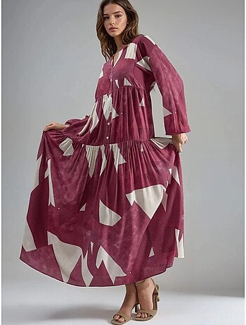 Vestido maxi comprido em viscose estampada com manga comprida hiccup
