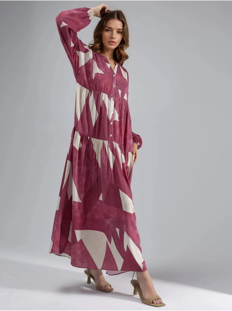 Vestido maxi comprido em viscose estampada com manga comprida hiccup Vermelho - Kiabi