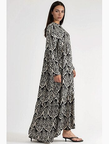 Vestido maxi confortável com padrão hiccup