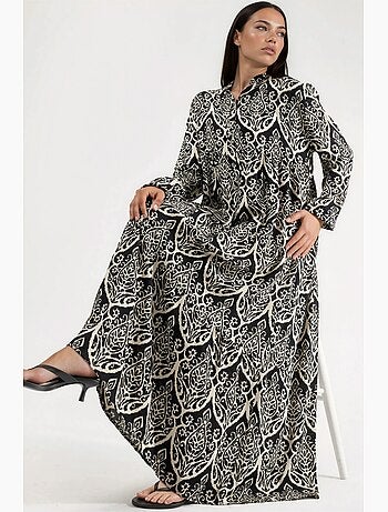 Vestido maxi confortável com padrão hiccup