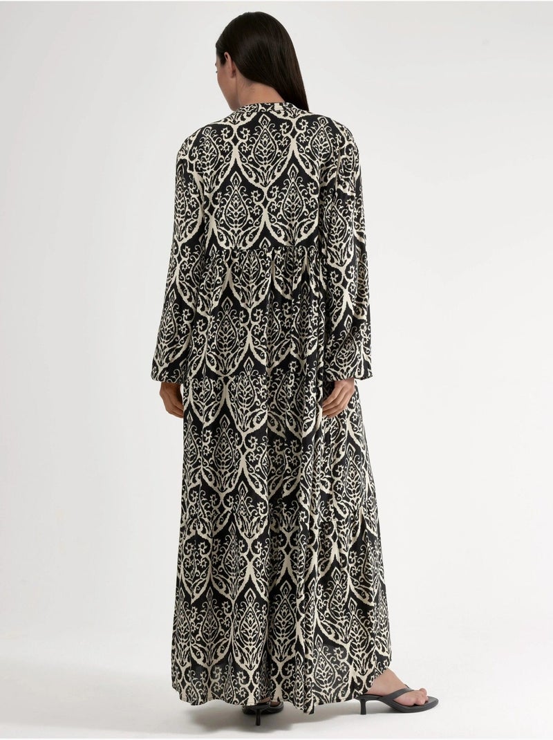 Vestido maxi confortável com padrão hiccup Bege - Kiabi
