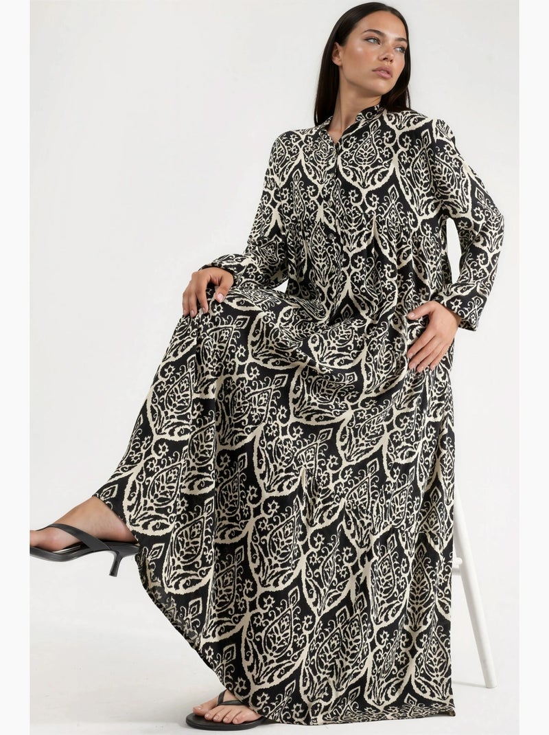 Vestido maxi confortável com padrão hiccup Bege - Kiabi