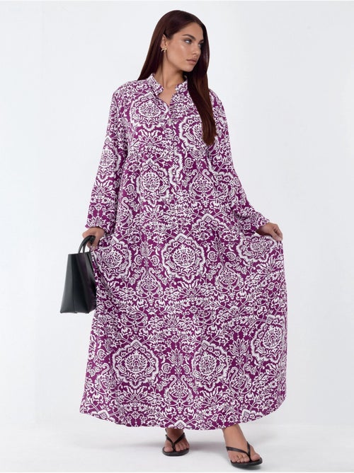 Vestido maxi confortável com padrão hiccup - Kiabi Vestido maxi confortável com padrão hiccup - Kiabi
