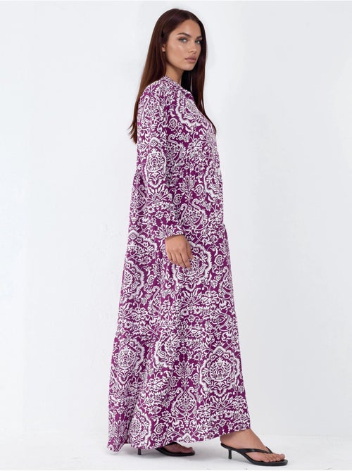 Vestido maxi confortável com padrão hiccup - Kiabi Vestido maxi confortável com padrão hiccup - Kiabi