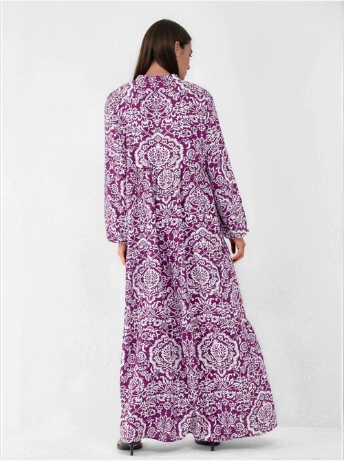 Vestido maxi confortável com padrão hiccup - Kiabi Vestido maxi confortável com padrão hiccup - Kiabi