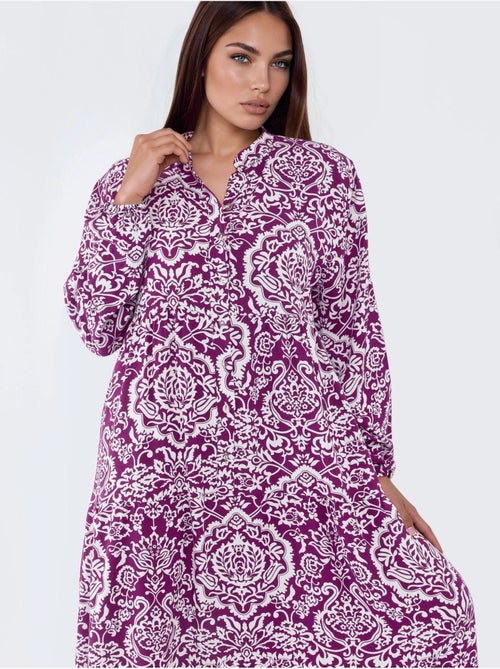 Vestido maxi confortável com padrão hiccup - Kiabi Vestido maxi confortável com padrão hiccup - Kiabi