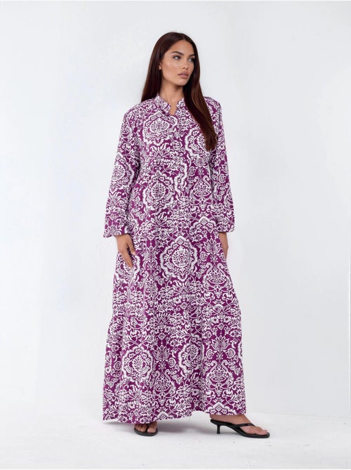 Vestido maxi confortável com padrão hiccup - Kiabi Vestido maxi confortável com padrão hiccup - Kiabi
