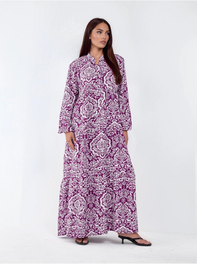 Vestido maxi confortável com padrão hiccup Malva - Kiabi