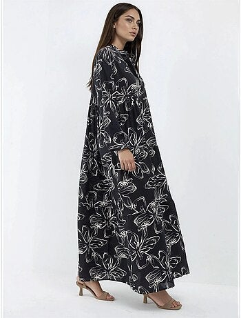 Vestido maxi confortável com padrão hiccup